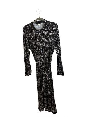 Boden Black Polka Dot Marcia Midi Belted Shirt Dress Size 12